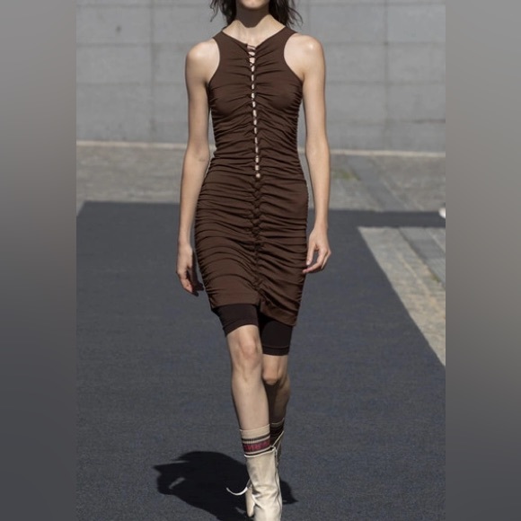NWT UNRAVEL PROJECT BEN TAVERNITI Lace Up Ruched Stretch Jer­sey Mi­ni Dress - Picture 7 of 7